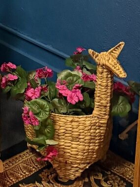 Woven Llama Planter Basket - Natural Straw